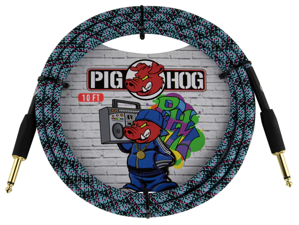 Pig Hog PIG HOG INSTRUMENT CABLE, 10FT STRAIGHT, BLUE GRAFFITI