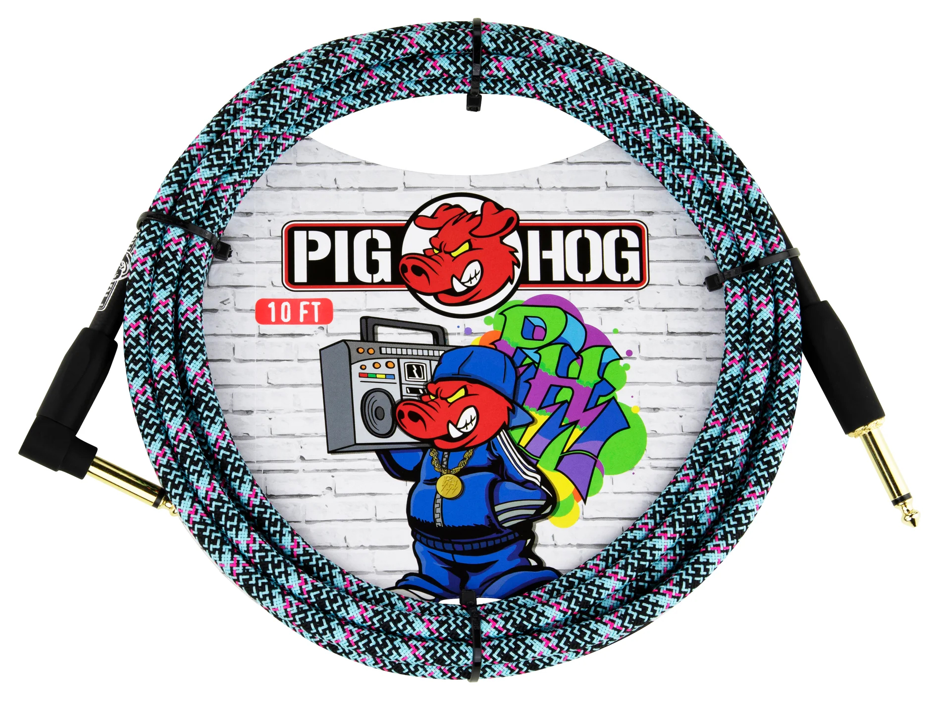 Pig Hog PIG HOG INSTRUMENT CABLE, 10FT RIGHT, BLUE GRAFFITI