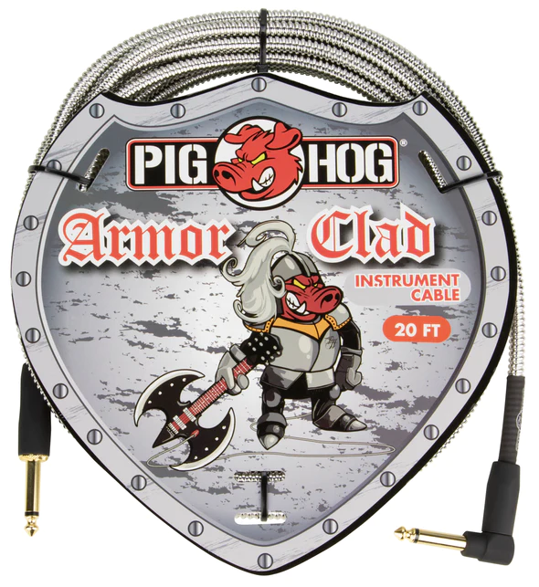 Pig Hog Pig Hog Armor Clad Instrument Cable, 20ft, Right Angle