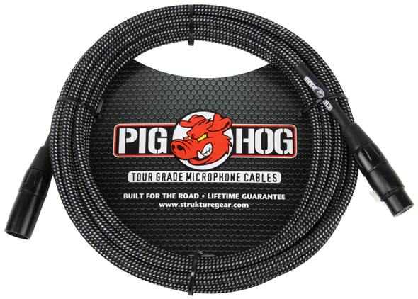 Pig Hog Pig Hog Black & White Woven Mic Cable, 10ft XLR