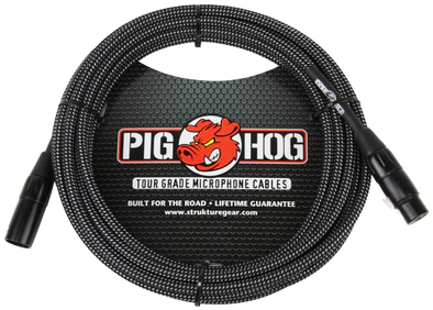 Pig Hog Pig Hog Black & White Woven Mic Cable, 20ft XLR