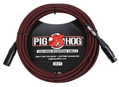 Pig Hog Pig Hog Red & Black Woven Mic Cable, 20ft XLR