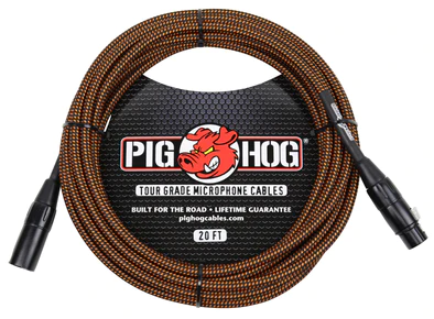 Pig Hog Pig Hog Orange & Black Woven Mic Cable, 20ft XLR
