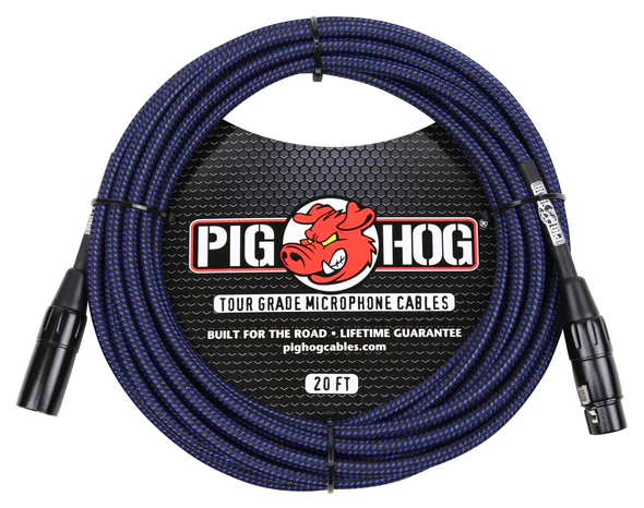 Pig Hog Pig Hog Blue & Black Woven Mic Cable, 20ft XLR