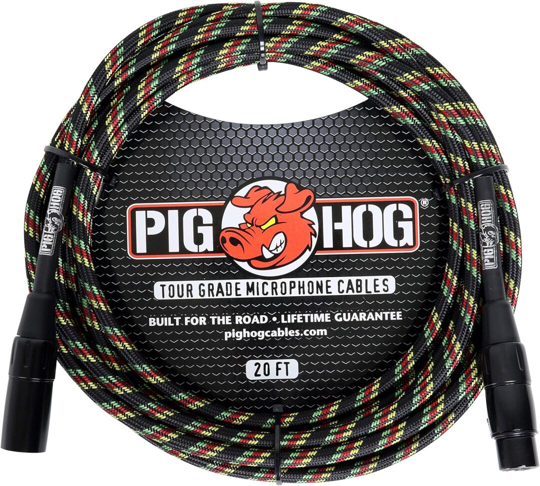 Pig Hog PIG HOG RASTA STRIPE WOVEN MIC CABLE, 20FT XLR