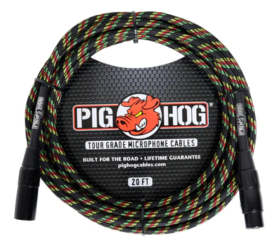 Pig Hog Pig Hog "Rasta Stripes" Woven Mic Cable, 20ft XLR