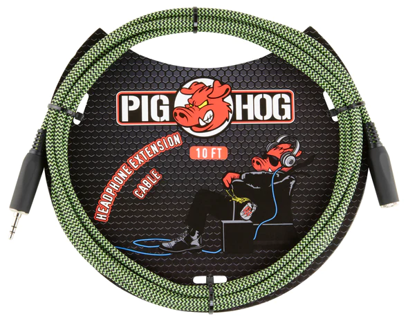 Pig Hog Pig Hog 10ft Headphone Extension Cable, 3.5mm, “Jamaican Green”