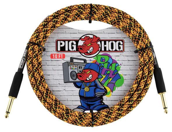 Pig Hog PIG HOG INSTRUMENT CABLE, 10FT STRAIGHT, ORANGE GRAFFITI