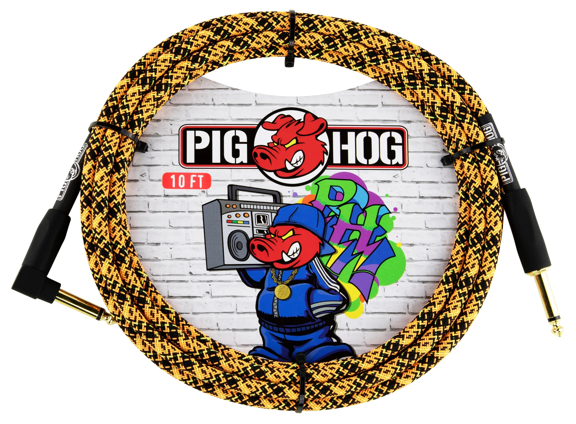 Pig Hog PIG HOG INSTRUMENT CABLE, 10FT RIGHT, ORANGE GRAFFITI