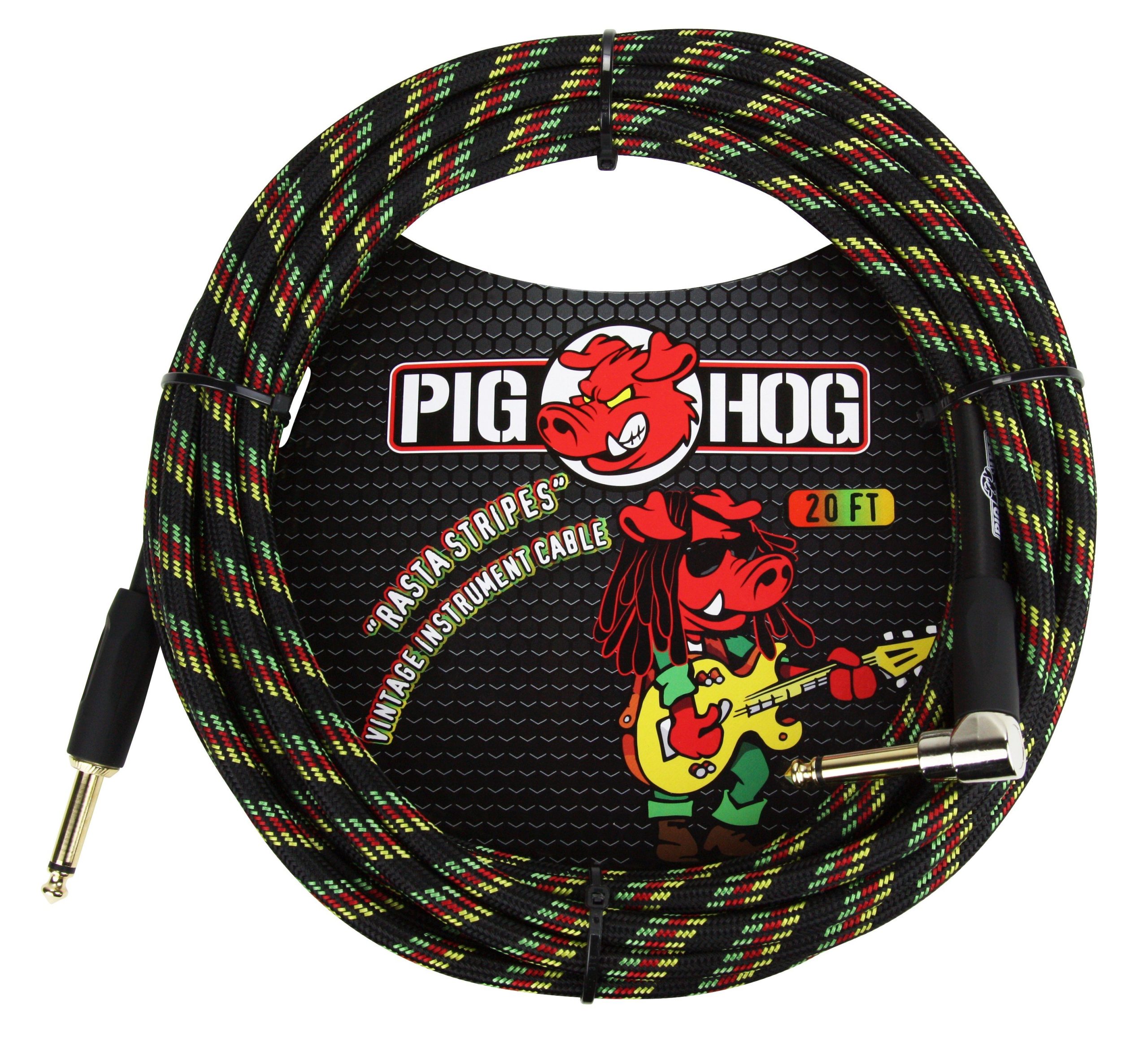 Pig Hog PIG HOG VINTAGE SERIES INSTRUMENT CABLE, 20FT, RASTA STRIPES
