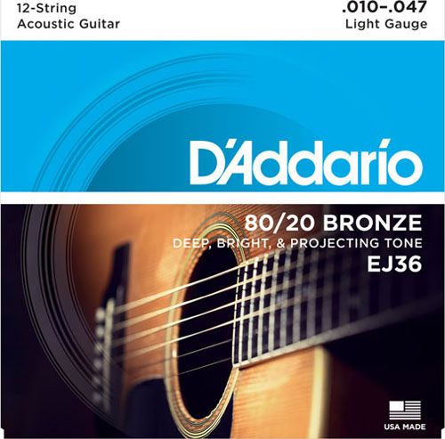 D'Addario D'Addario EJ36 12-String 80/20 Bronze Acoustic Guitar Strings Light (10/10-47/27)
