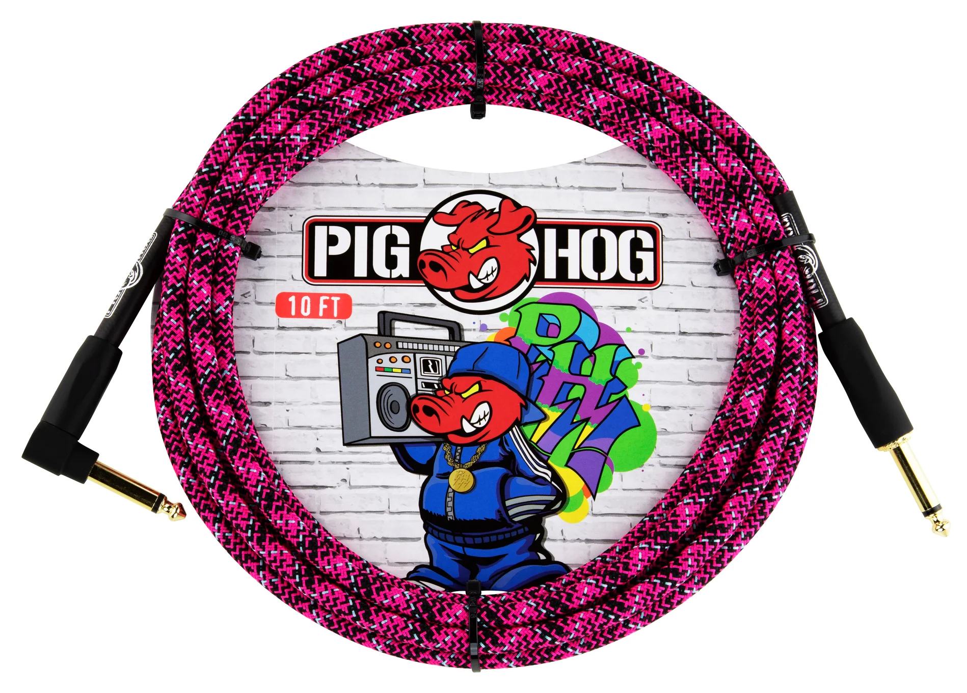 Pig Hog PIG HOG INSTRUMENT CABLE, 10FT RIGHT, PINK GRAFFITI
