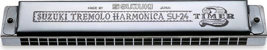 SUZUKI SUZUKI 2 TIMER TREMOLO HARMONICA, 24 DUAL HOLE, OCTAVE TUNED
