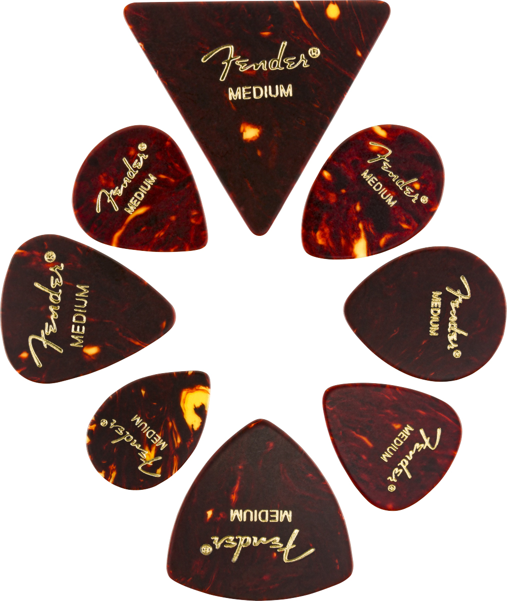 FENDER FENDER ALL SHAPES MEDLEY PACK OF 8 PICKS, TORTOISE SHELL, MEDIUM