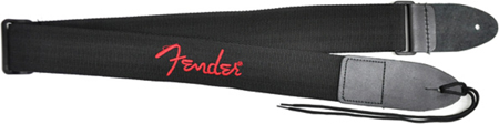 FENDER FENDER 2" BLACK POLY GUITAR STRAP W/ RED LOGO
