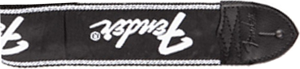 FENDER FENDER 1-7/8" RUNNING LOGO WOVEN GUITAR STRAP, BLACK WITH WHITE