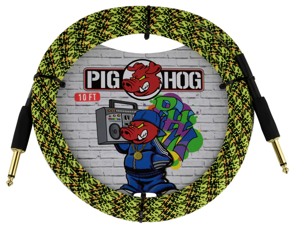 Pig Hog PIG HOG INSTRUMENT CABLE, 10FT STRAIGHT, YELLOW GRAFFITI