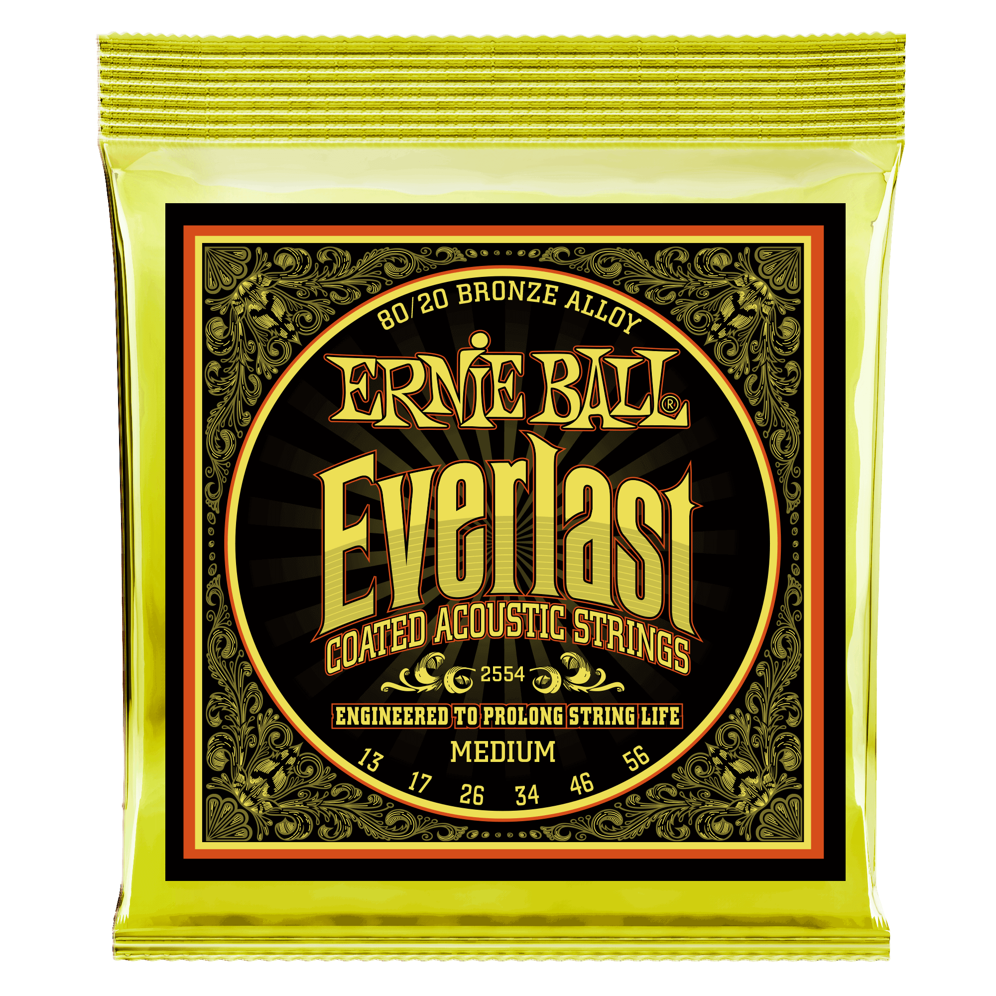 Ernie Ball Ernie Ball 2554 Everlast Medium Coated 80/20 Bronze Acoustic Guitar Strings - 13-56 Gauge