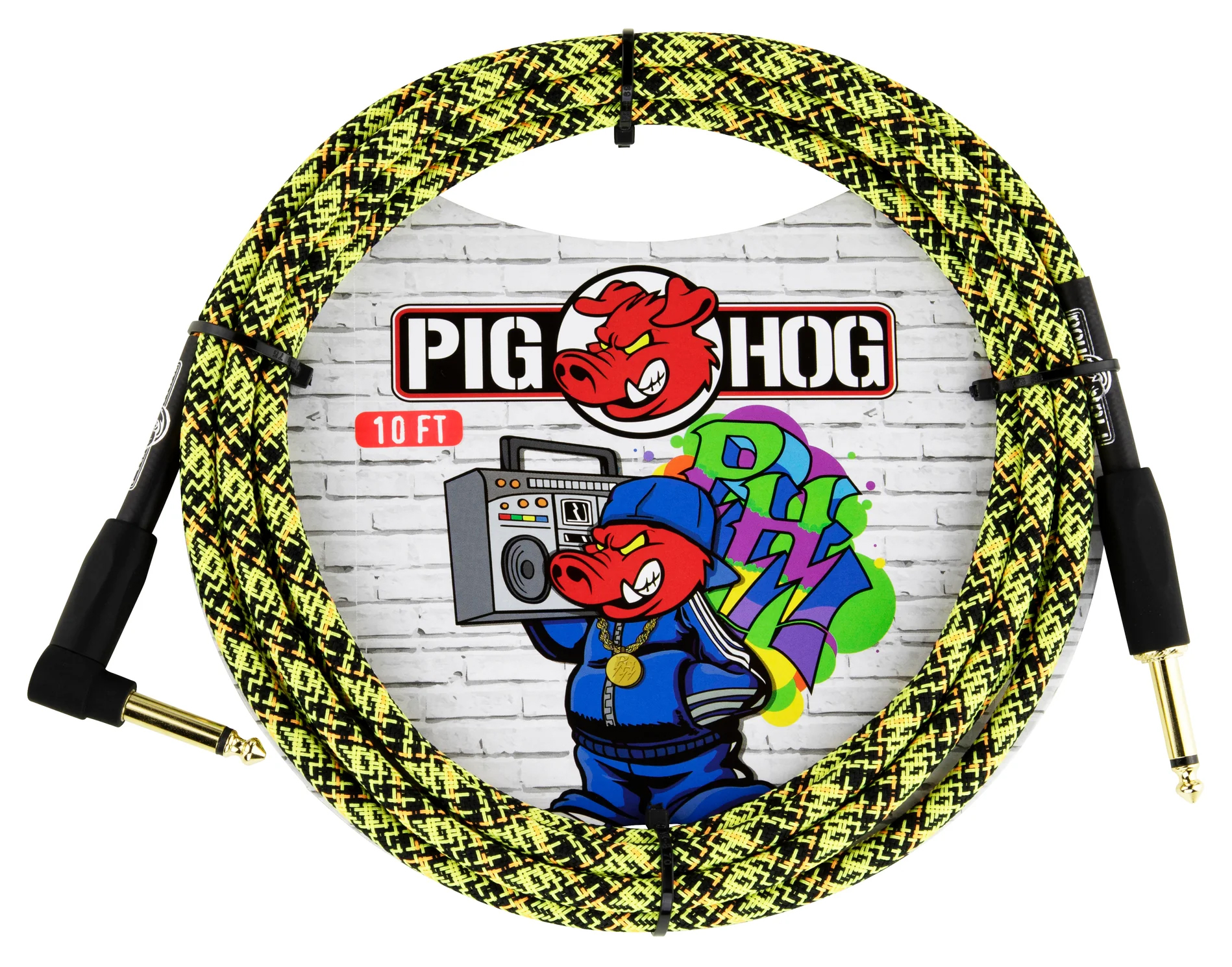Pig Hog PIG HOG INSTRUMENT CABLE, 10FT RIGHT, YELLOW GRAFFITI
