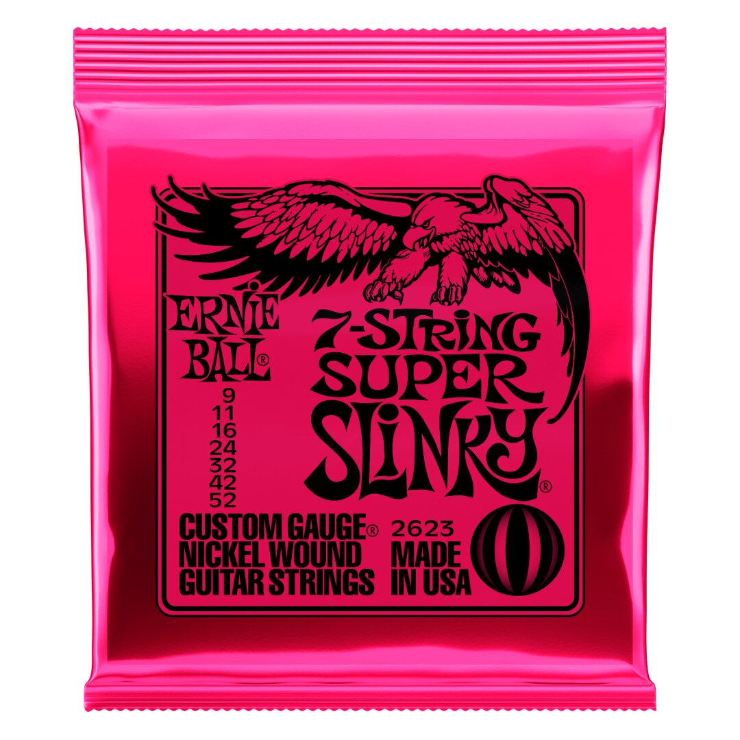 Ernie Ball Super Slinky 7-String Nickel Wound Electric Guitar Strings - 9-52 Gaug
