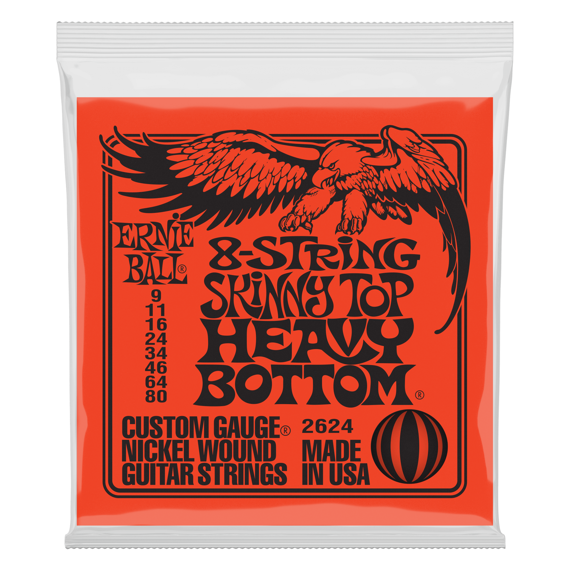 Ernie Ball Ernie Ball 2624 Skinny Top Heavy Bottom Slinky 8-String Electric Guitar Strings – 9-80 Gauge