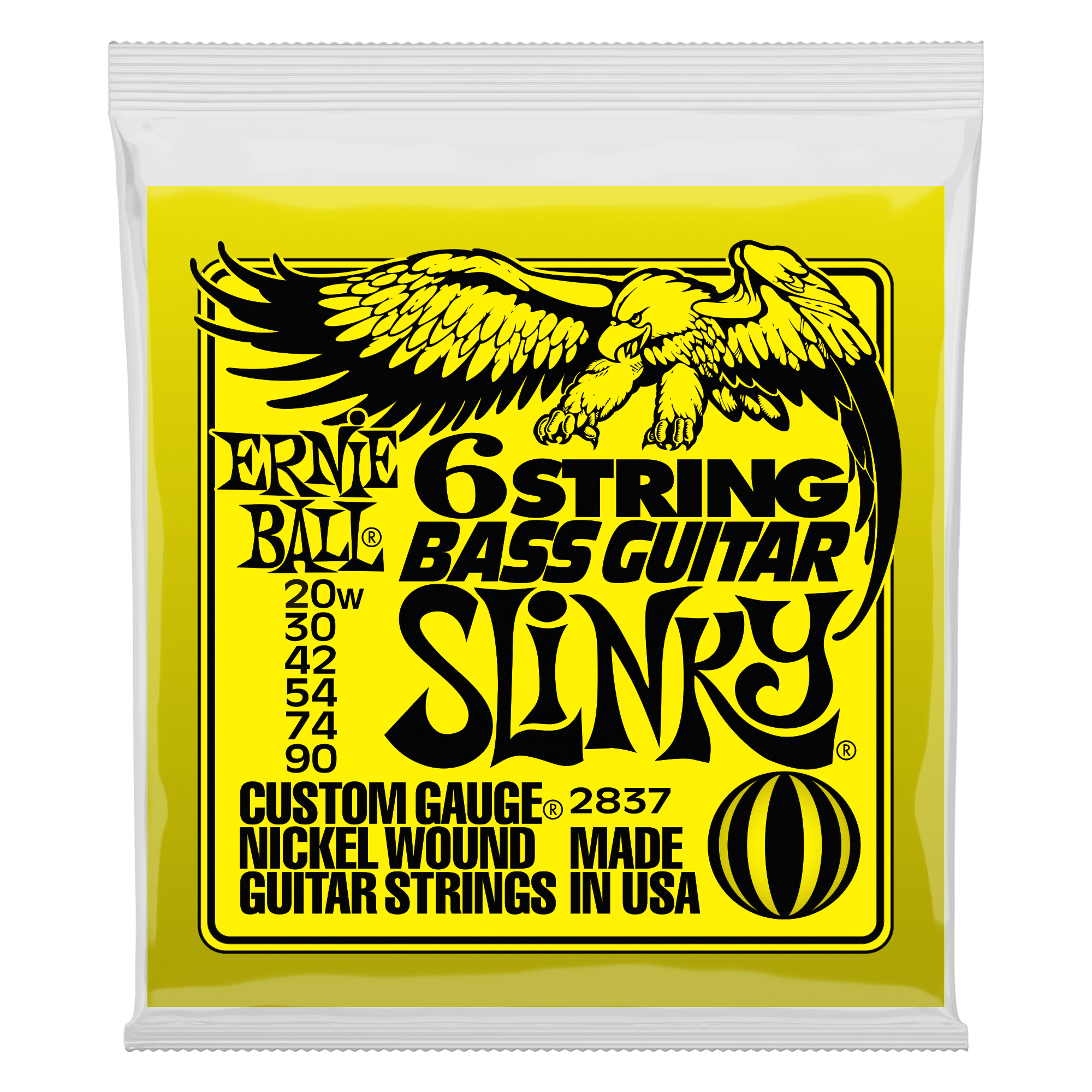 Ernie Ball Ernie Ball 2837 Slinky 6-String w/ small ball end 29 5/8 scale Bass Guitar Strings – 20-90 Gauge