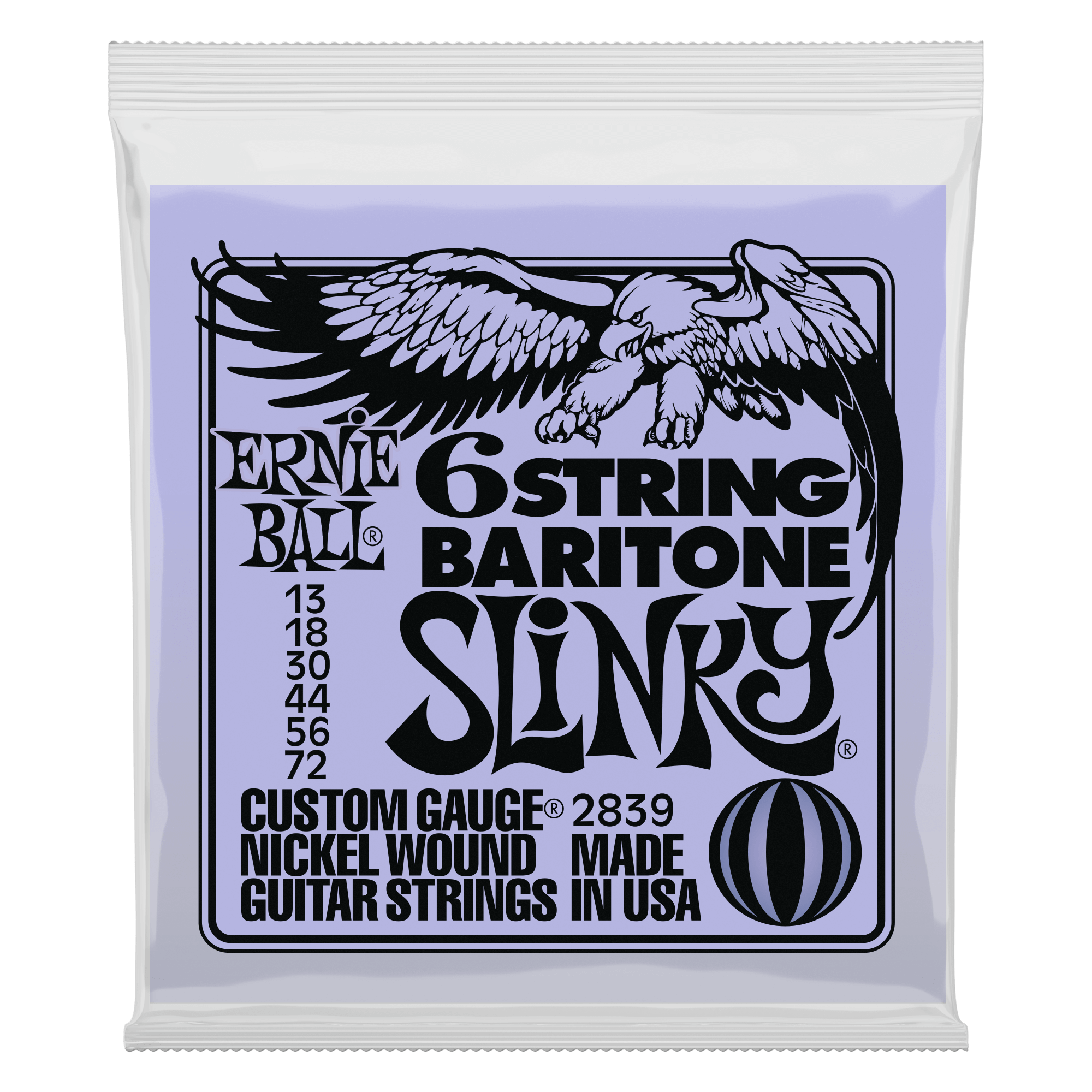 Ernie Ball Ernie Ball 2839 Slinky 6-String w/ small ball end 29 5/8 scale Baritone Guitar Strings – 13-72 Gauge