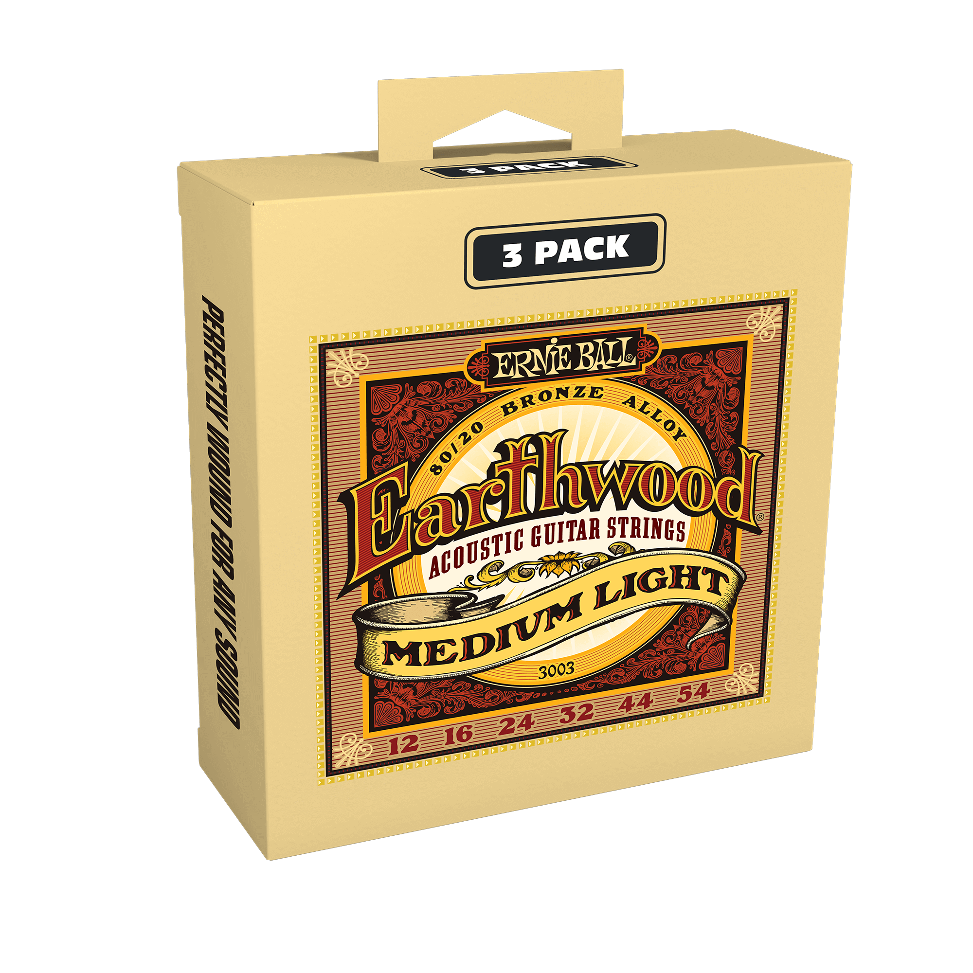 Ernie Ball Ernie Ball 3003 Earthwood Medium Light 80/20 Bronze Acoustic Guitar Strings 3 Pack - 12-54 Gauge