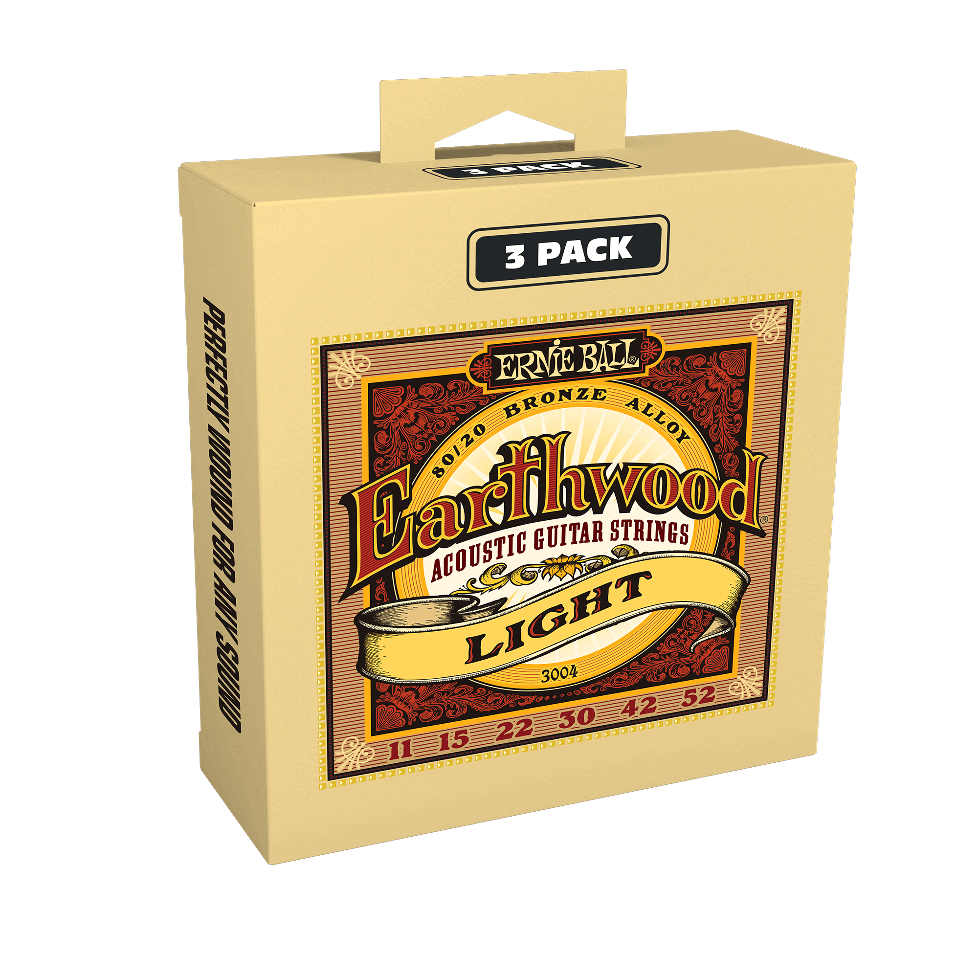 Ernie Ball Ernie Ball 3004 Earthwood Light 80/20 Bronze Acoustic Guitar Strings 3-Pack - 11-52 Gauge