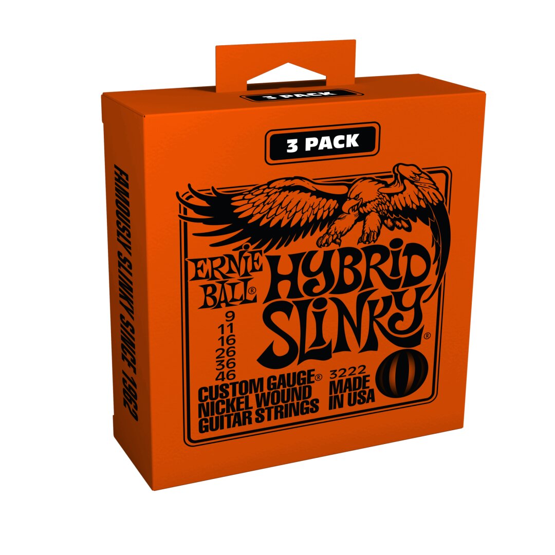 Ernie Ball Hybrid Slinky Nickel Wound Electric Guitar Strings 3 Pack - 9-46 Gauge
