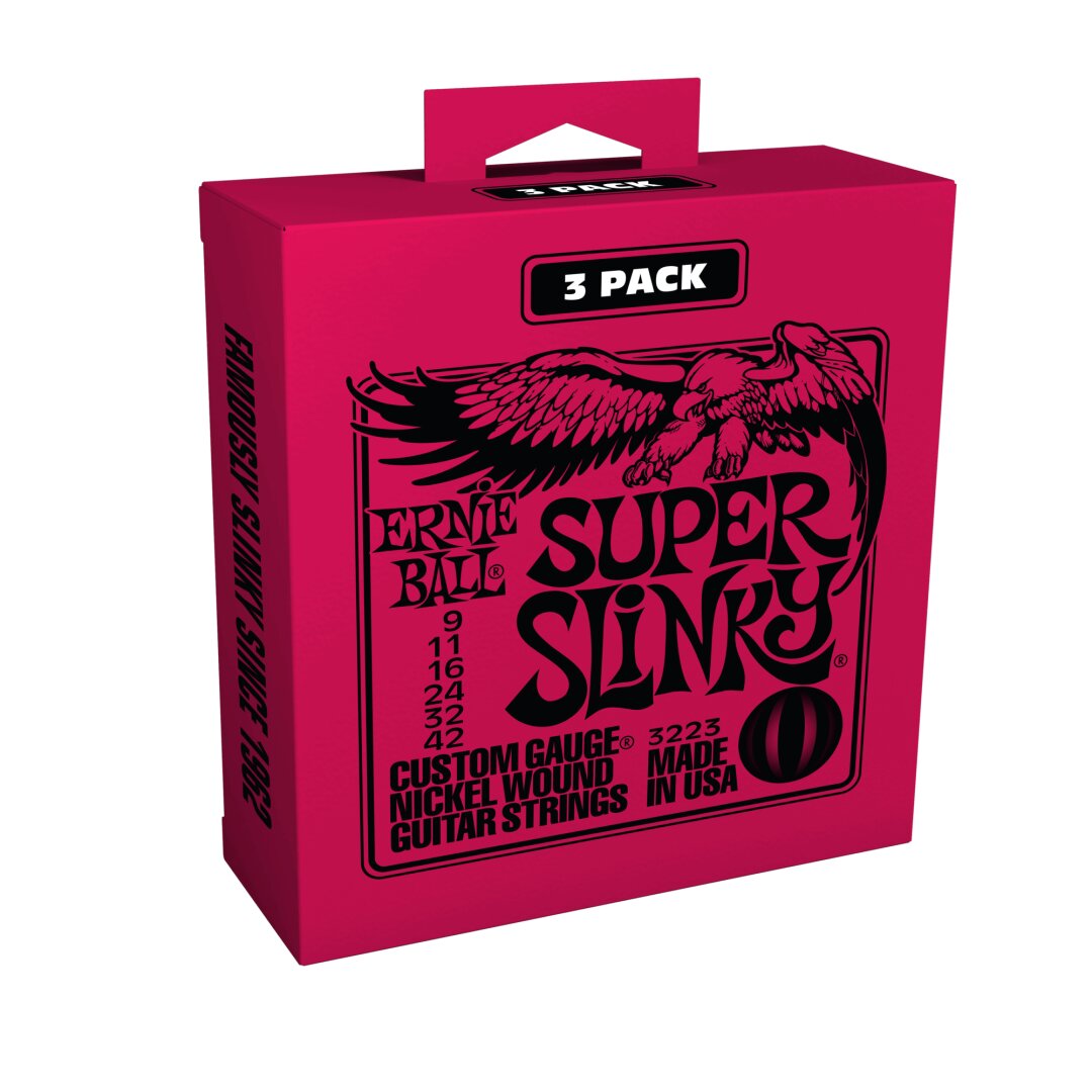 Ernie Ball Super Slinky Nickel Wound Electric Guitar Strings 3 Pack - 9-42 Gauge