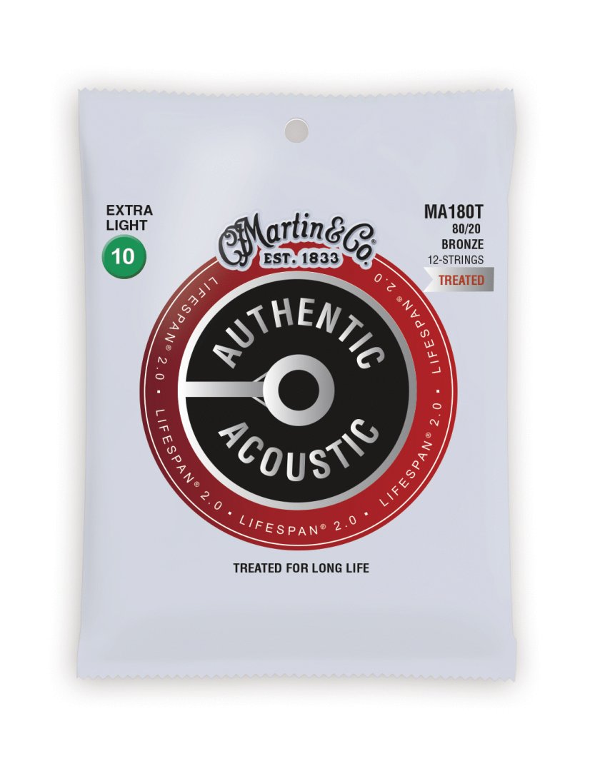 Martin Martin MA180T Authentic Acoustic Lifespan 80/20 Bronze Extra Light (12 String) Guitar Strings