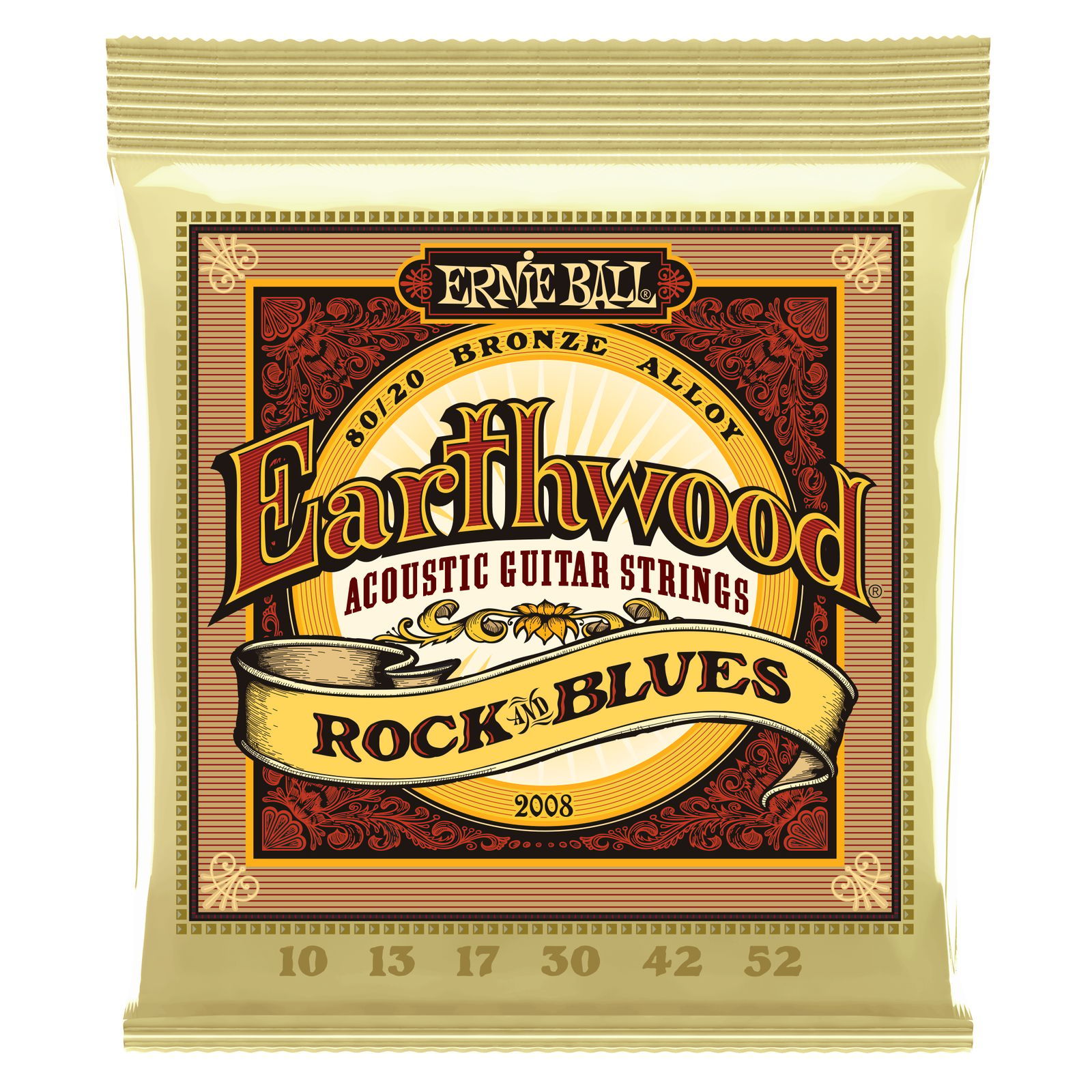 Ernie Ball Ernie Ball 2008 Earthwood 80/20 Bronze Rock and Blues Acoustic Guitar Strings 10-52 (6 PACK BUNDLE)