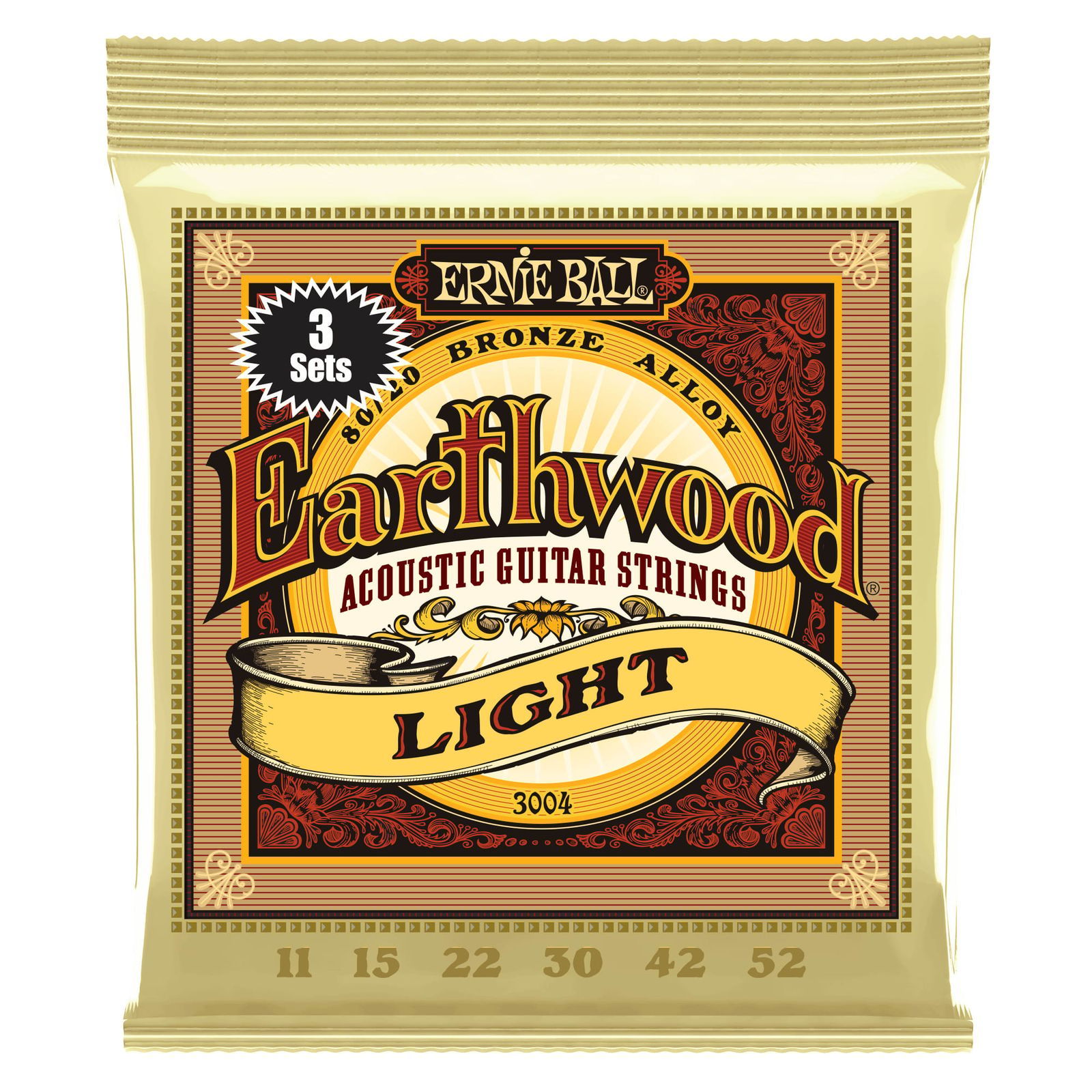 Ernie Ball Ernie Ball 2004 Earthwood Light 80/20 Acoustic Guitar Strings 11-52 (6 PACK BUNDLE)