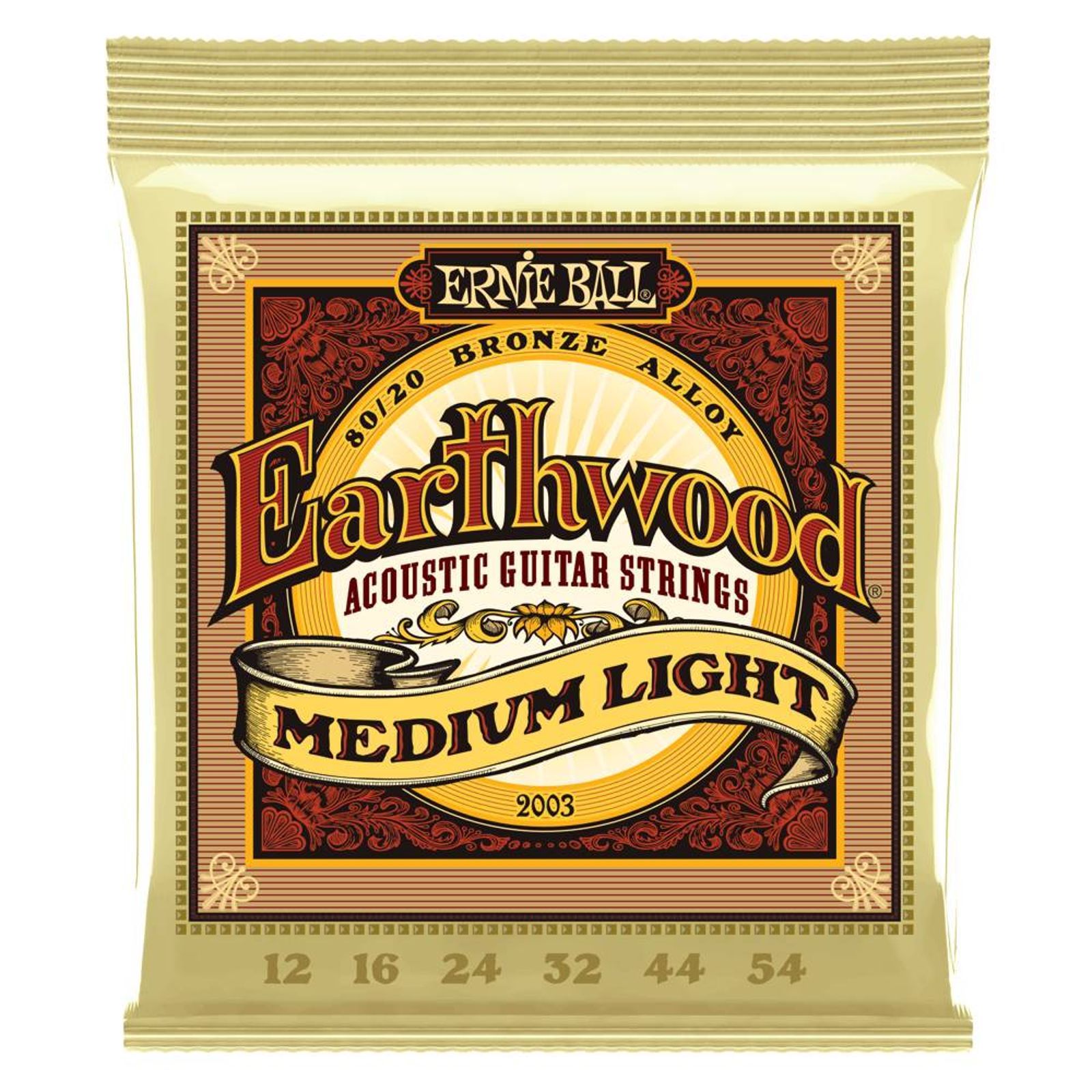 Ernie Ball Ernie Ball 2003 Earthwood Medium-Light 80/20 Bronze Acoustic Guitar Strings 12-54 (6 PACK BUNDLE)