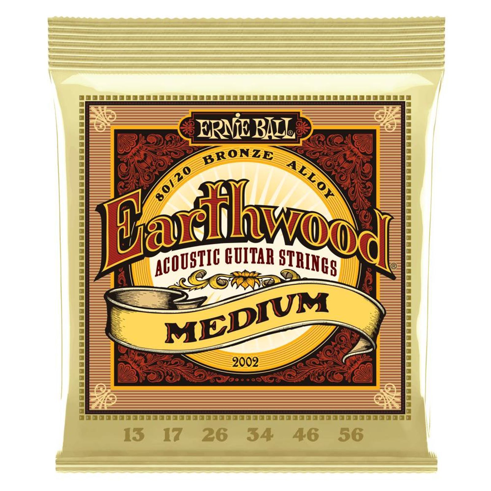 Ernie Ball Ernie Ball 2002 Earthwood Medium 80/20 Bronze Acoustic Strings 13 - 56 (6 PACK BUNDLE)