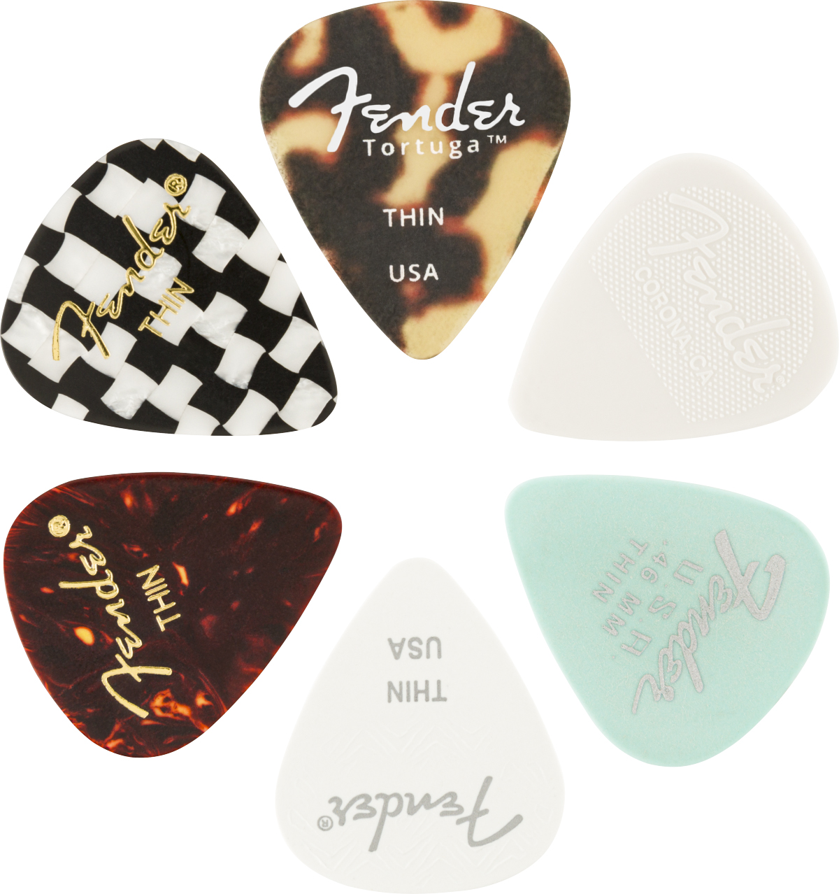 FENDER FENDER 351 MATERIAL MEDLEY PACK, 6 PICKS, THIN, MIX OF MATERIALS