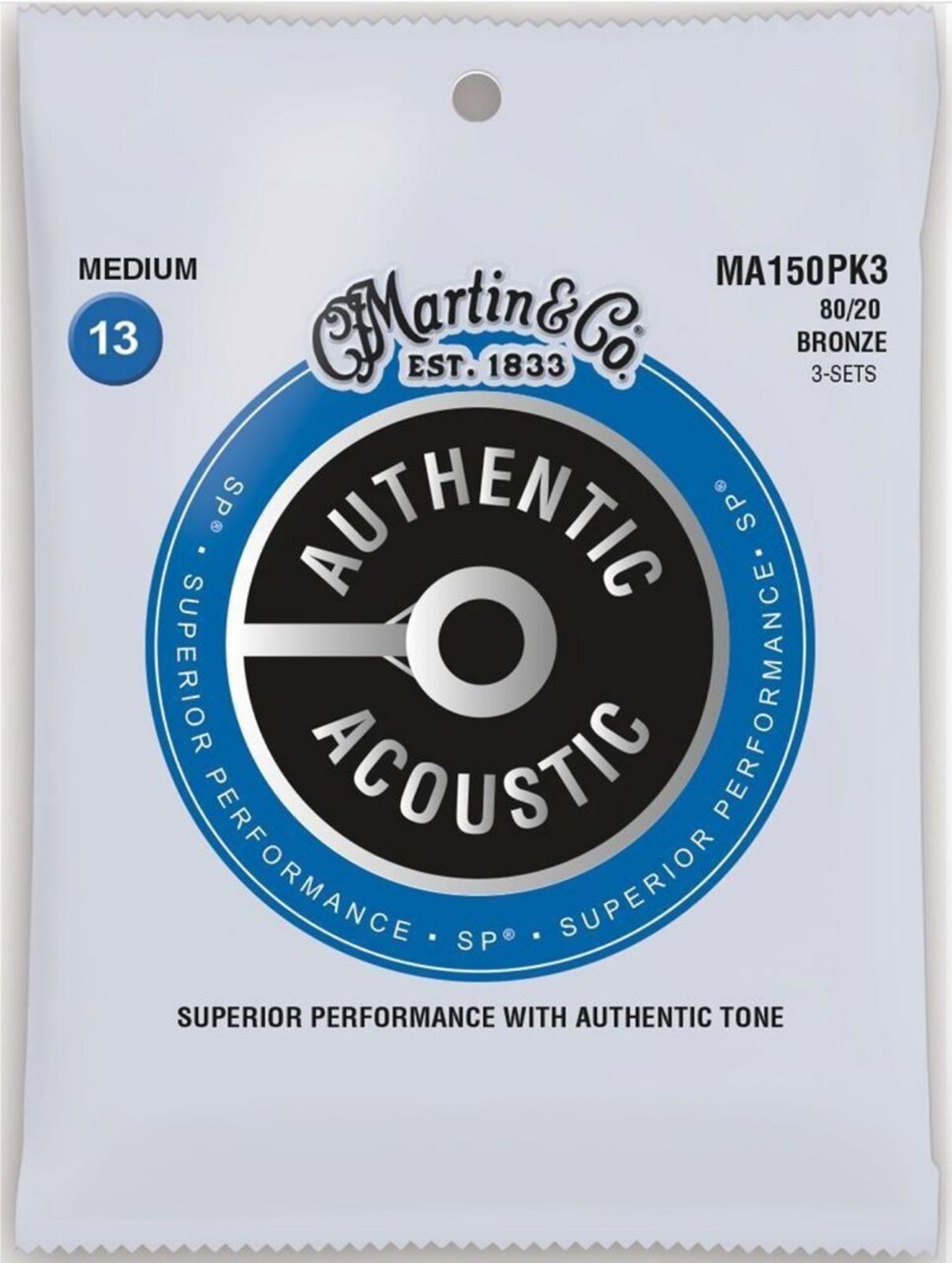 Martin Martin MA150 Authentic Acoustic SP 80/20 Bronze Acoustic Guitar Strings - Medium (.13 - .56) - 6 PACK