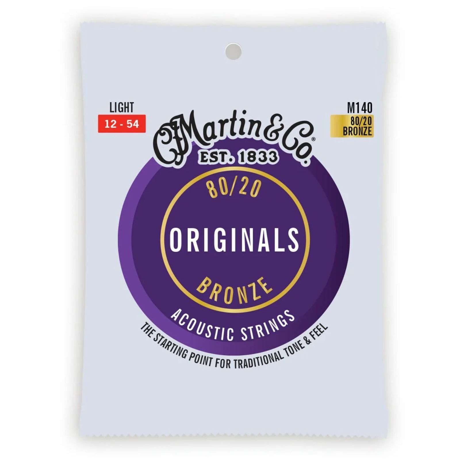 Martin Martin M140 Originals 80/20 Bronze Acoustic Guitar Strings - Light (12 - 54) - 6 PACK