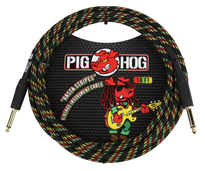 Pig Hog Pig Hog PCH10 Instrument Cable. 10' - Rasta Stripes