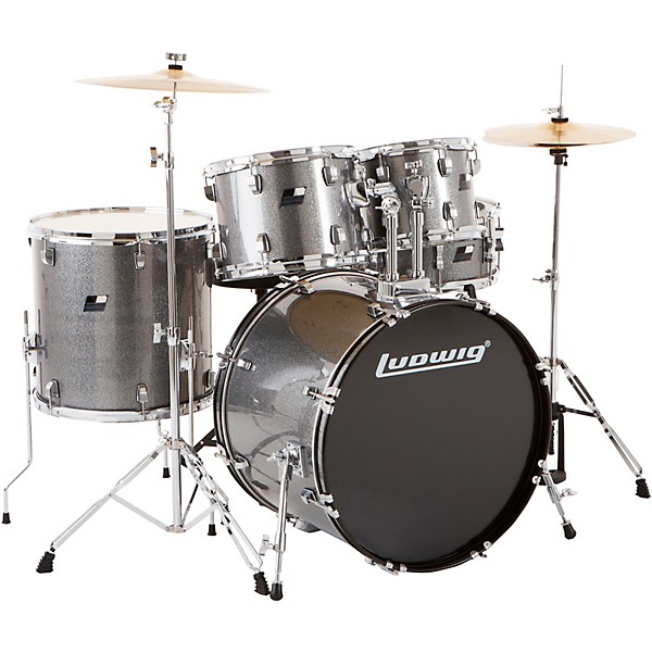 Ludwig Ludwig BackBeat Complete 5-Piece Drum Set With Hardware and Cymbals - Metallic Silver Sparkle