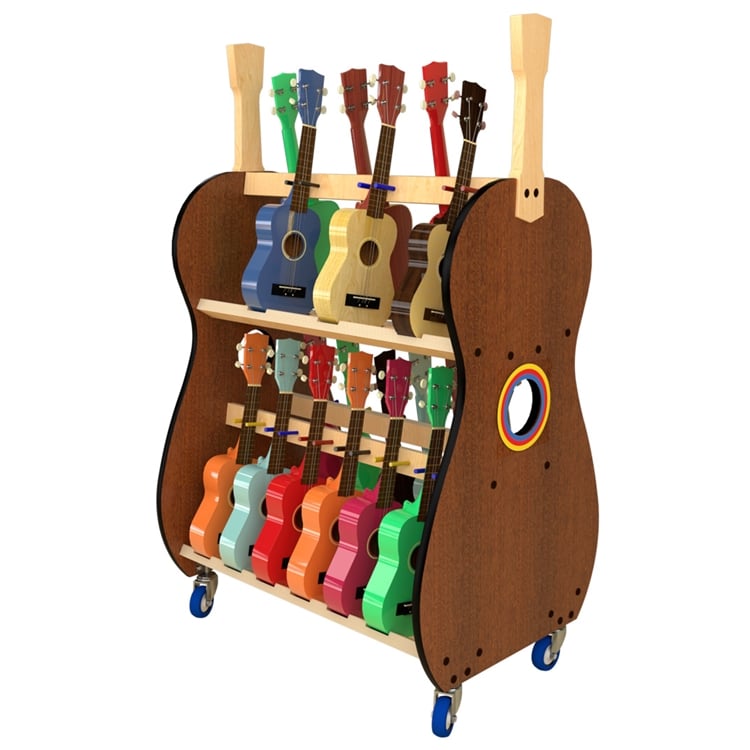 A&S A&S Crafted Products The Band Room Mobile Ukulele Storage Rack for Cla - 18 Soprano Ukuleles
