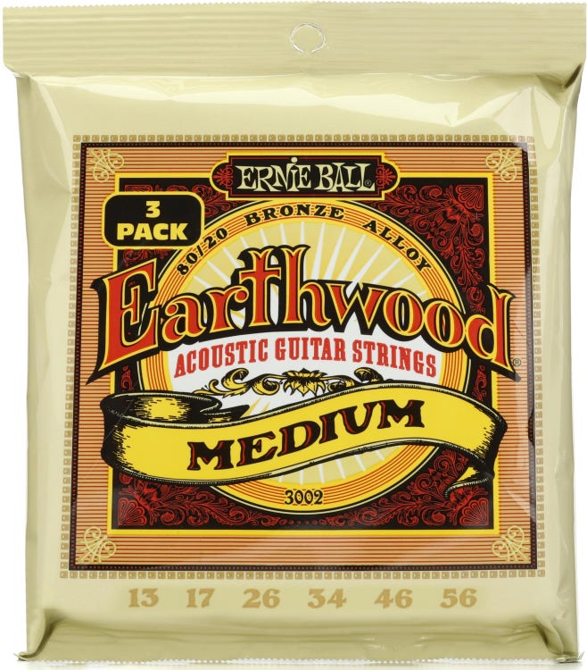 Ernie Ball Earthwood Phosphor Bronze Acoustic Guitar Strings - 13-56 Medium 3pk