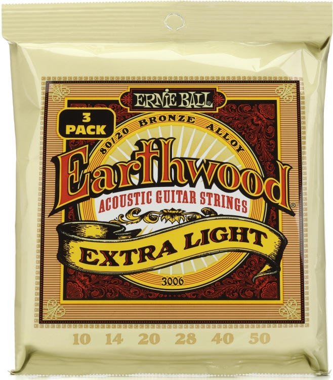 Ernie Ball Earthwood Phosphor Bronze Acoustic Guitar Strings - 10-50 Extra Light 3pk