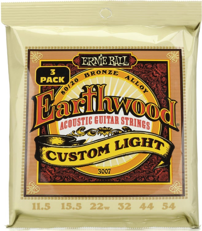 Ernie Ball Earthwood Phosphor Bronze Acoustic Guitar Strings - 11.5-54 Custom Light 3pk