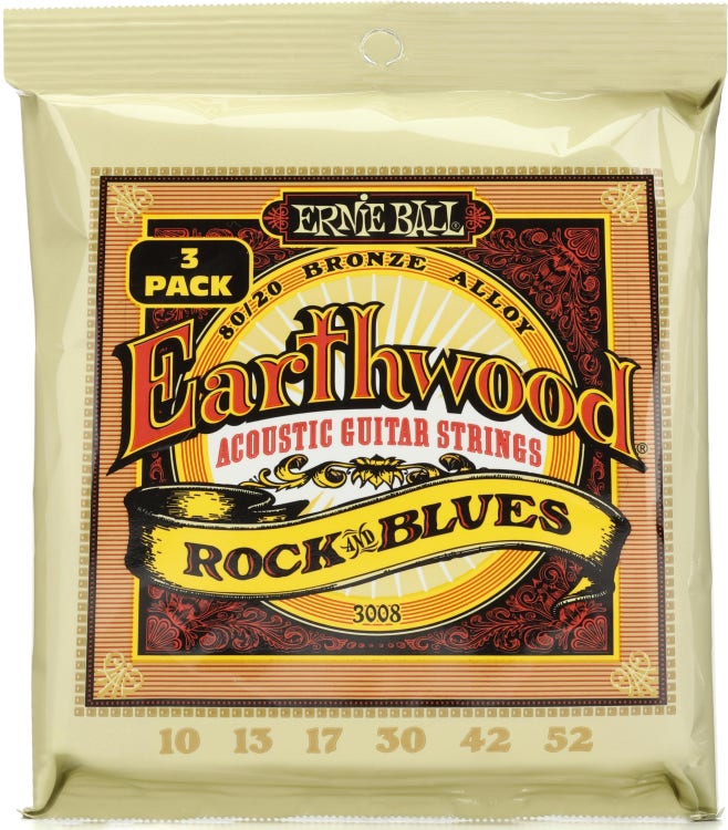 Ernie Ball Earthwood Phosphor Bronze Acoustic Guitar Strings - 10-52 Rock & Blues 3pk