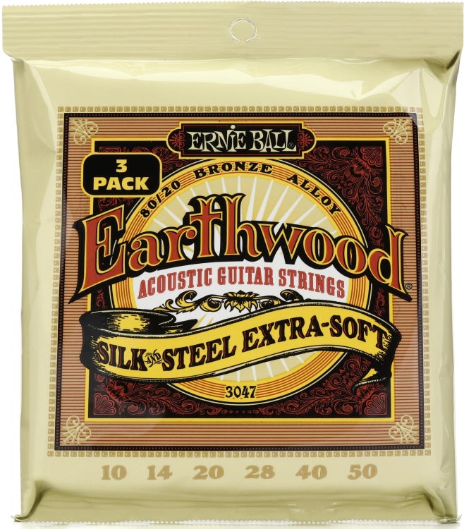 Ernie Ball Earthwood Phosphor Bronze Acoustic Guitar Strings - 10-50 Extra Soft 3pk