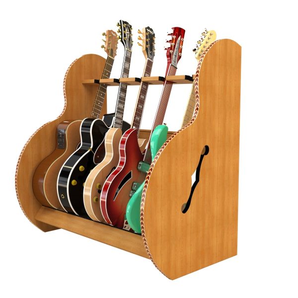 A&S The Session� Deluxe Guitar Stand - 5 Capacity Stand Red Oak