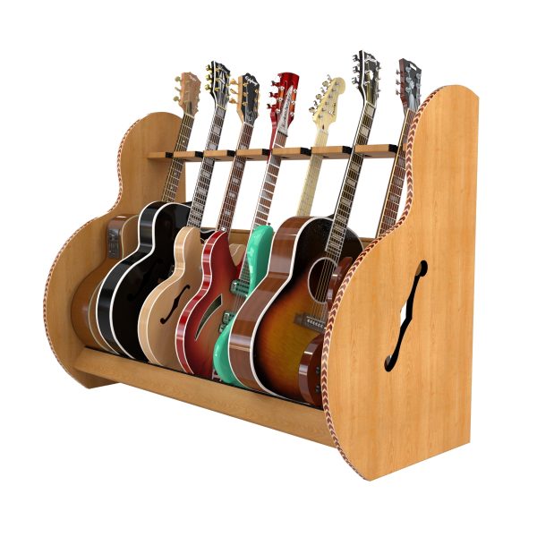 A&S The Session� Deluxe Guitar Stand - 7 Capacity Stand Red Oak