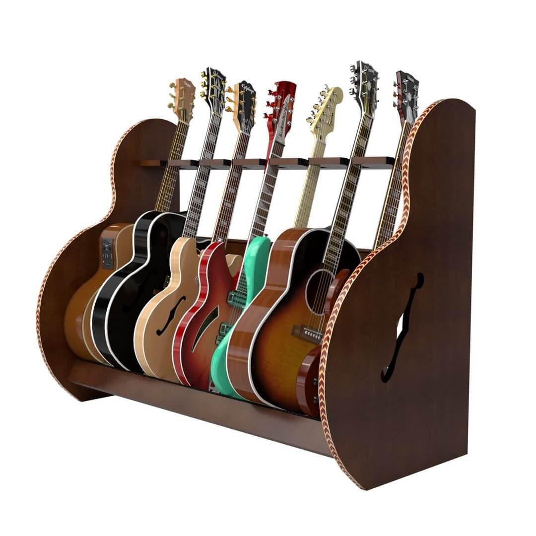 A&S The Session� Deluxe Guitar Stand - 7 Capacity Stand Walnut